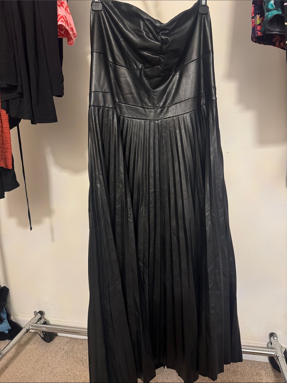 Black Pleated Faux Leather Dress